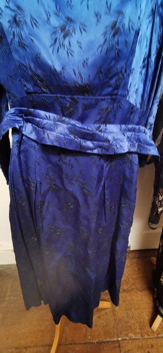 A Susan Small cobolt blue satin brocade dress, size 10/12, with a pleated neckline in a modesty - Image 12 of 13