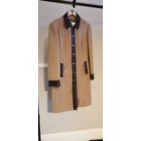 Ladies Dolce and Gabbana camel coat 100% wool semi fitted with brown kid leather trimmings down the