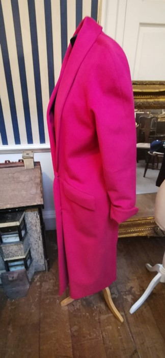 A raspberry pink Christian Dior full length coat with cowl collar with 4 bottoms and flat pockets, - Image 2 of 5