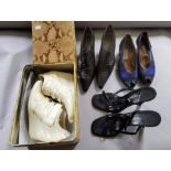 A box of ladies shoes to include black Calvin Klein evening sandals, Lady Gabor wedge heel cobalt