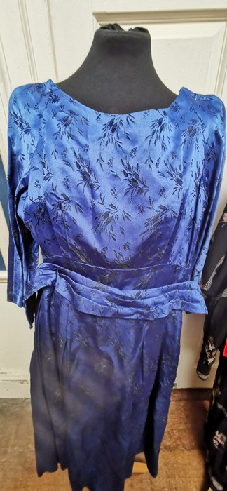 A Susan Small cobolt blue satin brocade dress, size 10/12, with a pleated neckline in a modesty - Image 13 of 13