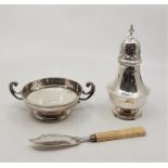 A silver circular baluster form sugar caster, by Thomas Bradbury & Sons Ltd, Sheffield 1929,