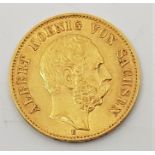 German States - Kingdom of Saxony: An 1894 Albert 20 mark gold coin.