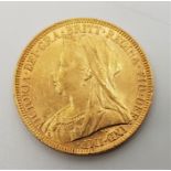 An 1894 Victoria "Veiled bust" gold sovereign, London mint.