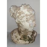 A large reconsititued patinated head of a maiden , weathered 16inch high