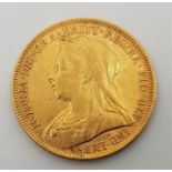 An 1894 Victoria "Veiled bust" gold sovereign, London mint.