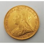 An 1894 Victoria "Veiled bust" gold sovereign, London mint.