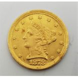 A replica/counterfeit US 1878 Quarter Eagle 2 1/2 dollars gold coin, with accent mark above number 8