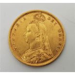 An 1892 Victoria "Jubilee bust" gold half sovereign, London mint.