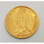 An 1892 Victoria "Jubilee bust" gold half sovereign, London mint.