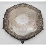 A Victorian silver circular presentation salver, by Charles Boyton (II), London 1897, with lobed rim