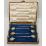 A set of six late 19th century Russian silver gilt spoons, 84 zolotniks, maker unidentified, assay