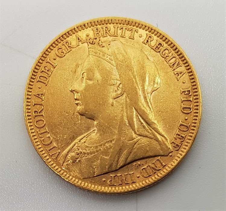 An 1896 Victoria "Veiled bust" gold sovereign, London mint.