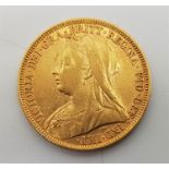 An 1896 Victoria "Veiled bust" gold sovereign, London mint.