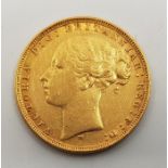 An 1880 Victoria "Young bust" gold sovereign, rev. St. George, Melbourne mint.