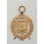 A Victorian 9ct, rose gold fob, assayed Birmingham 1898, height 40mm. (7.7g)