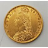 An 1892 Victoria "Jubilee bust" gold half sovereign, London mint.