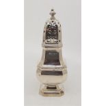 A silver octagonal baluster form sugar caster, by Mappin & Webb Ltd, assayed Birmingham 1931,