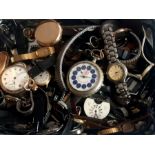 A collection of vintage watches to include a Roskoph pocket watch with engraved hunting scene back.