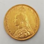 An 1890 Victoria "Jubilee bust" gold sovereign, London mint.