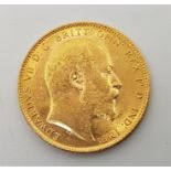 A 1902 Edward VII gold sovereign, London mint.