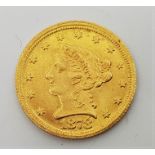A replica/counterfeit US 1878 Quarter Eagle 2 1/2 dollars gold coin, with accent mark above number 8