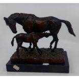 C. FRATIN, BRONZE SCULPTURE OF HORSE AND FOAL signed C Fratnn H23cm  length 26cm