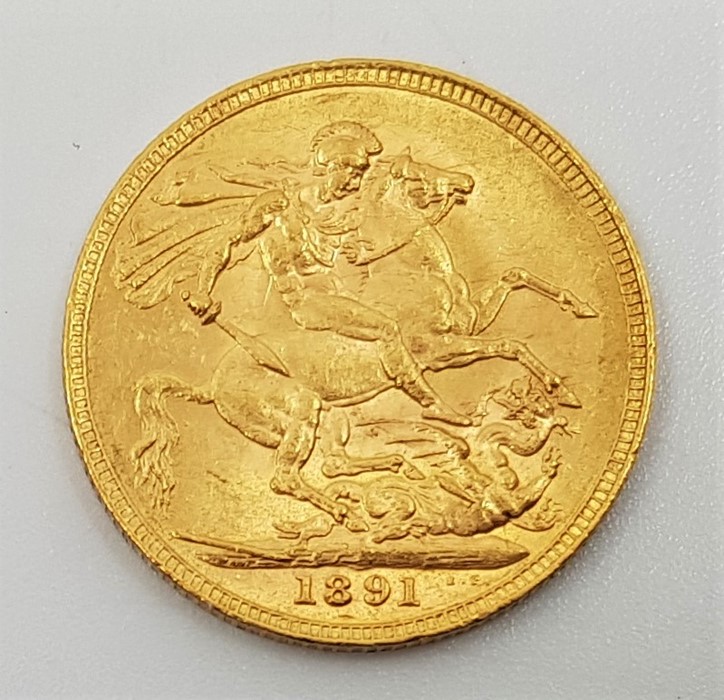 An 1891 Victoria "Jubilee bust" gold sovereign, London mint. - Image 2 of 2