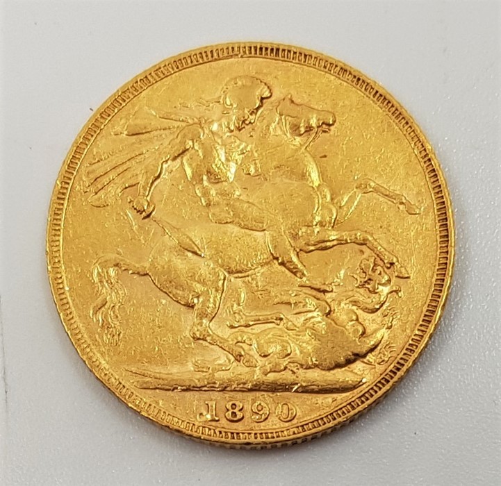 An 1890 Victoria "Jubilee bust" gold sovereign, London mint. - Image 2 of 2