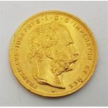 Austria-Habsburg: An 1892 Franz Joseph I 8 florins/20 francs gold coin.