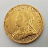 An 1894 Victoria "Veiled bust" gold sovereign, London mint.