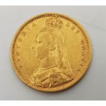 An 1892 Victoria "Jubilee bust" gold half sovereign, London mint.