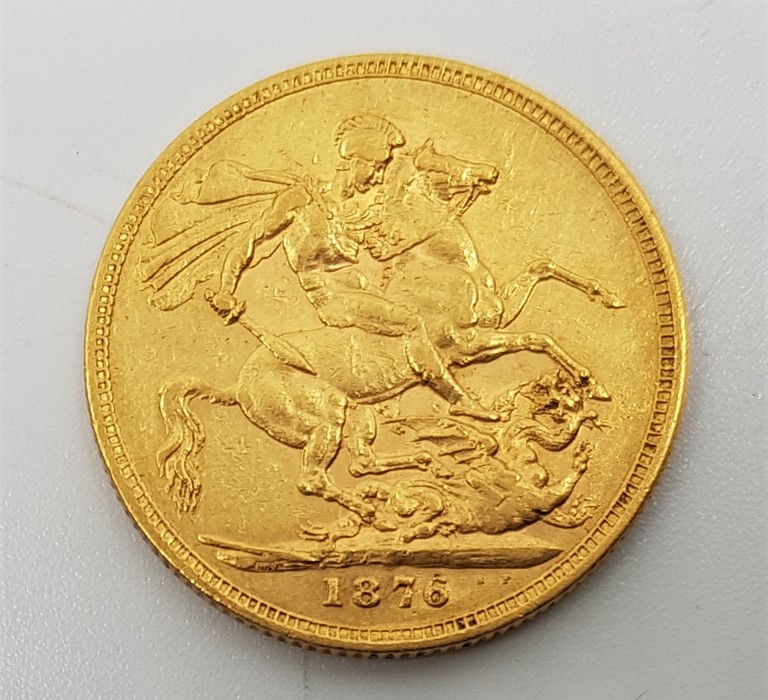 An 1876 Victoria "Young bust" gold sovereign, rev. St. George, Sydney mint. - Image 2 of 2