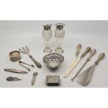 A collection of silver collectables. to include: a Victorian silver heart shaped bon bon dish, by