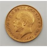 A 1912 George V gold half sovereign, London mint.