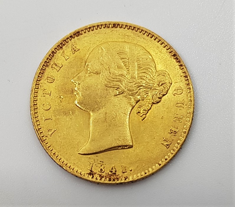 An East India Company 1841 Victoria One Mohur gold coin, obv. young bust, divided legend, crosslet - Image 2 of 2