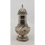 A Victorian silver baluster form sugar caster, by Fenton Brothers Ltd, Sheffield 1897, with repousse
