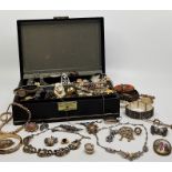 A collection of small collectables and vintage costume jewellery, to include: A framed hand