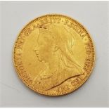 An 1898 Victoria "Veiled bust" gold sovereign, London mint.