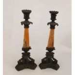 A pair of regency bronze and marble candlesticks height 34cm