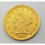 A replica counterfeit US 1878 Quarter Eagle 2 1/2 dollars gold coin, with accent mark above number 8
