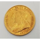 An 1893 Victoria "Veiled bust" gold half sovereign, London mint.