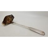 A large Jurst silver plated fiddle pattern ladle, with pierced and hinged sifting cover and gilt