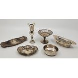 A collection of silver table ware, to include: a silver heart shaped bon bon dish, by Henry Mathews,