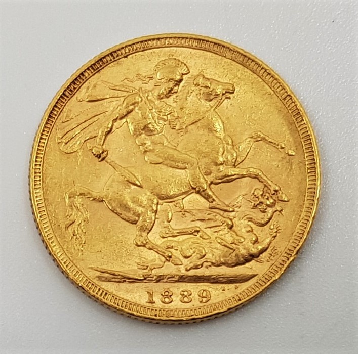 An 1889 Victoria "Jubilee bust" gold sovereign, London mint. - Image 2 of 2