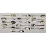 A collection of George III Hanovarian pattern silver teaspoons, various dates and makers, marks