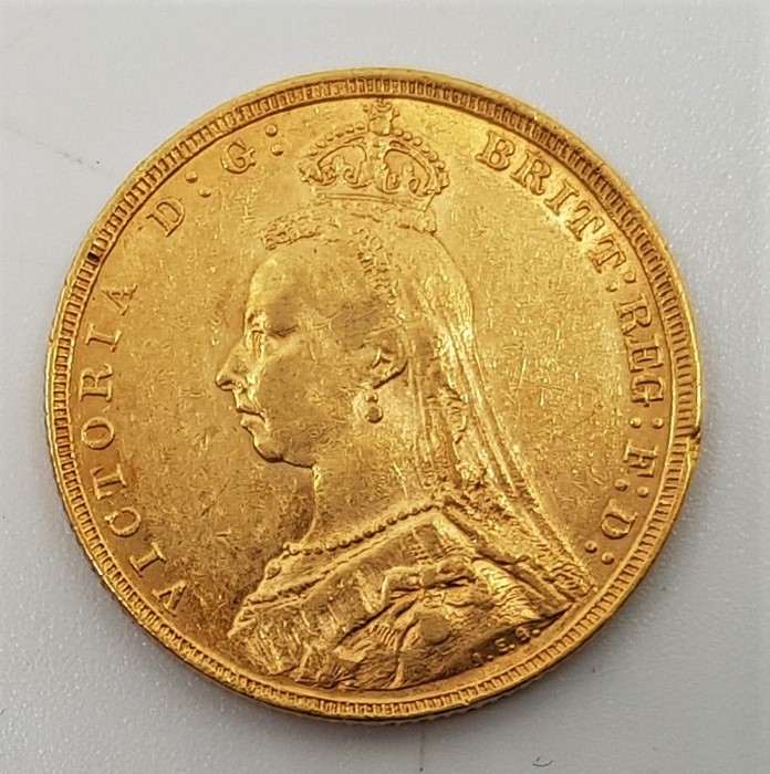 An 1891 Victoria "Jubilee bust" gold sovereign, London mint.