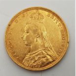 An 1891 Victoria "Jubilee bust" gold sovereign, London mint.