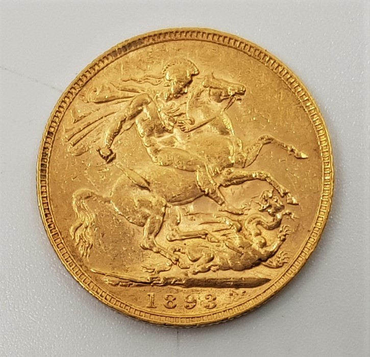 An 1893 Victoria "Veiled bust" gold sovereign, London mint. - Image 2 of 2