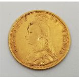 An 1892 Victoria "Jubilee bust" gold half sovereign, London mint.